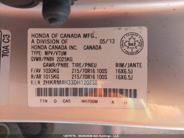 Продаж на аукціоні авто 2013 Honda Cr-v Lx, vin: 2HKRM4H33DH120238, номер лоту: 12679776
