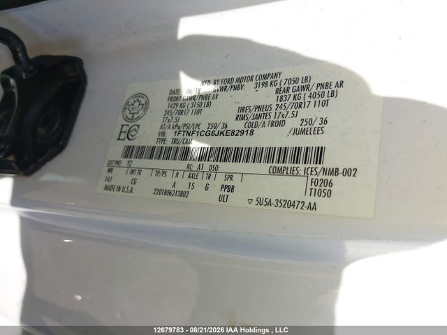 Продажа на аукционе авто 2018 Ford F-150 Xl, vin: 1FTNF1CG6JKE82918, номер лота: 12679783