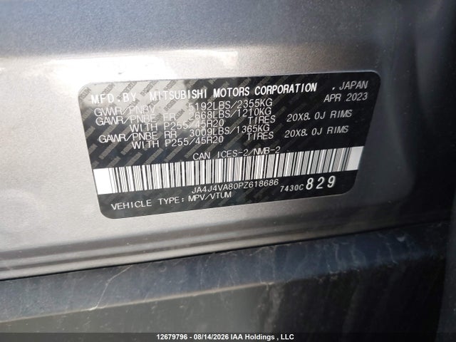 Aukcja sprzedaży 2023 Mitsubishi Outlander Gt/gt Premium, vin: JA4J4VA80PZ618686, numer aukcji: 12679796