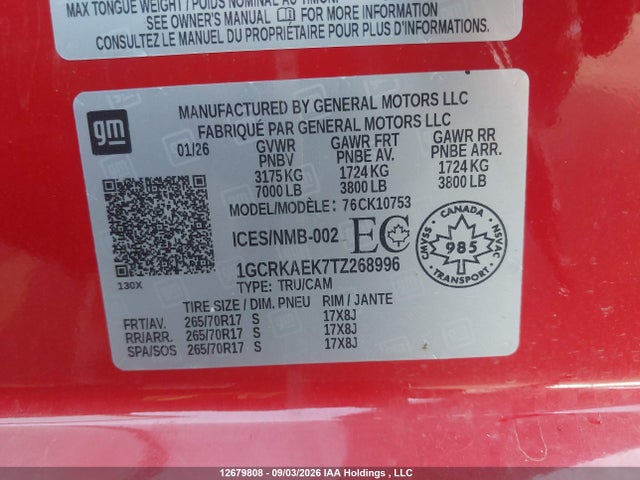 1GCRKAEK7TZ268996 Chevrolet Silverado 1500 4wd Work Truck