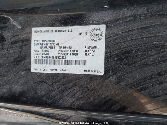 Продаж на аукціоні авто 2018 Honda Odyssey Ex, vin: 5FNRL6H46JB502832, номер лоту: 12679830
