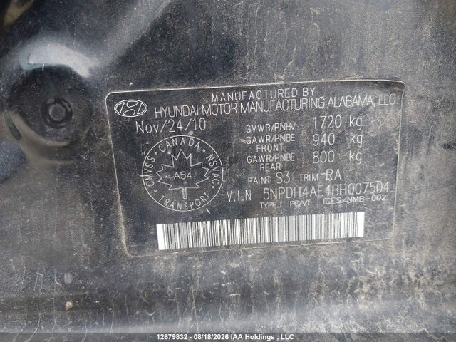 Продаж на аукціоні авто 2011 Hyundai Elantra Gls/limited, vin: 5NPDH4AE4BH007504, номер лоту: 12679832