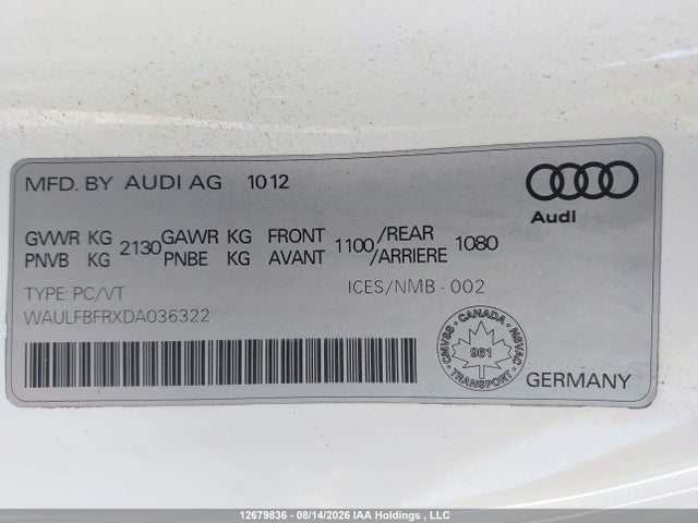 Aukcja sprzedaży 2013 Audi A5 2.0t Premium, vin: WAULFBFRXDA036322, numer aukcji: 12679836