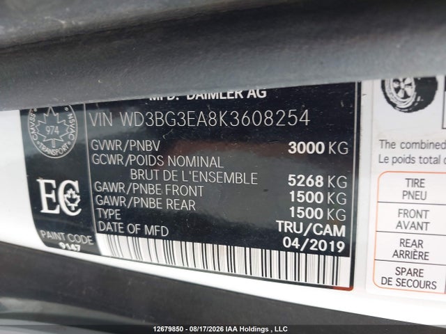 2019 Mercedes-benz Metris მანქანა იყიდება აუქციონზე, vin: WD3BG3EA8K3608254, აუქციონის ნომერი: 12679850