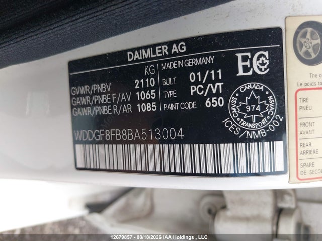Продажа на аукционе авто 2011 Mercedes-benz C-class, vin: WDDGF8FB8BA513004, номер лота: 12679857