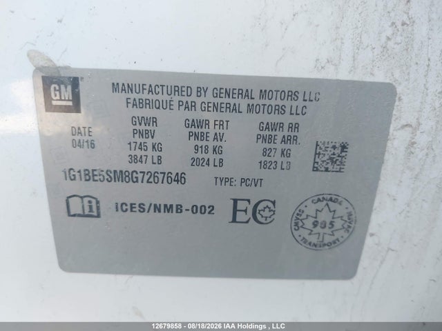 Chevrolet Cruze Lt Auto 2016 1G1BE5SM8G7267646 Image 17