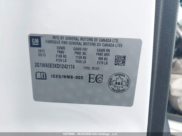 2013 Chevrolet Impala Ls მანქანა იყიდება აუქციონზე, vin: 2G1WA5E3XD1242174, აუქციონის ნომერი: 12679865