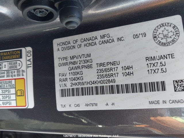 2HKRW1H34KH002849 Honda CR-V LX