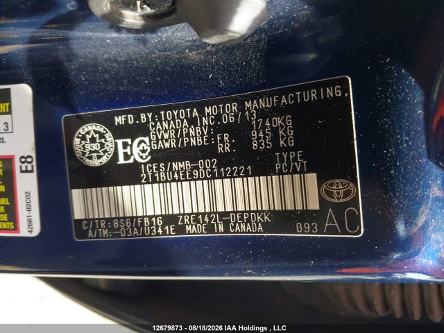 2013 Toyota Corolla S/le მანქანა იყიდება აუქციონზე, vin: 2T1BU4EE9DC112221, აუქციონის ნომერი: 12679873