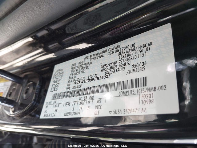 Ford F-150 Lariat 2023 1FTFW1ED9PFB39027 Image 9