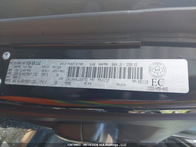 Продажа на аукционе авто 2020 Jeep Wrangler Sport S, vin: 1C4GJXAN0LW300752, номер лота: 12679903