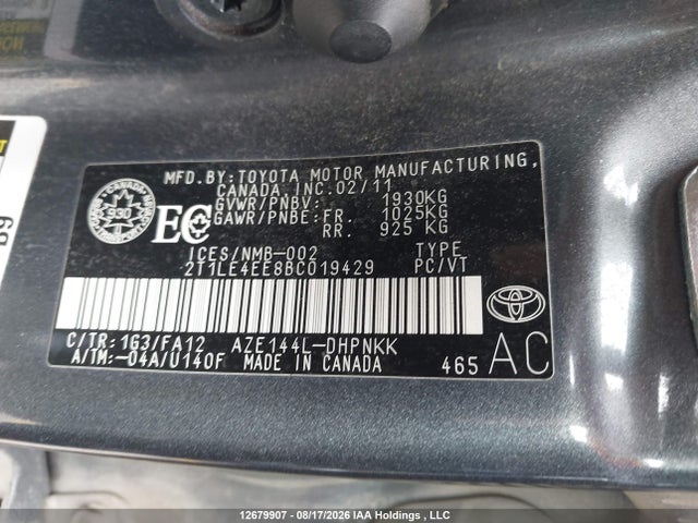 Aukcja sprzedaży 2011 Toyota Matrix, vin: 2T1LE4EE8BC019429, numer aukcji: 12679907