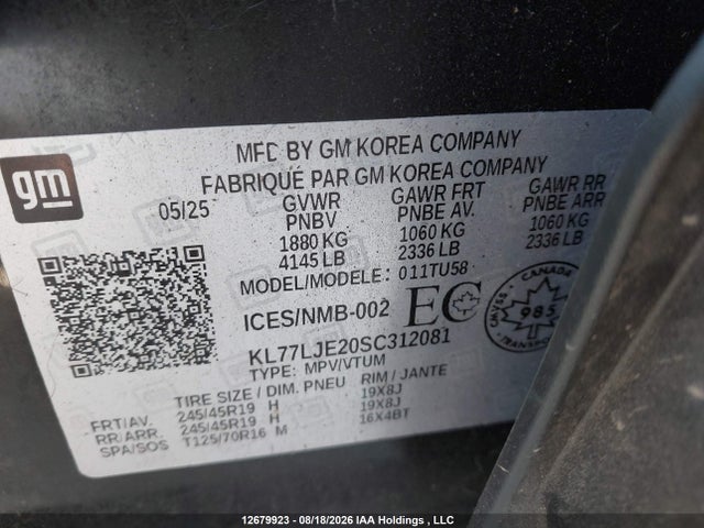 KL77LJE20SC312081 Chevrolet Trax 2rs