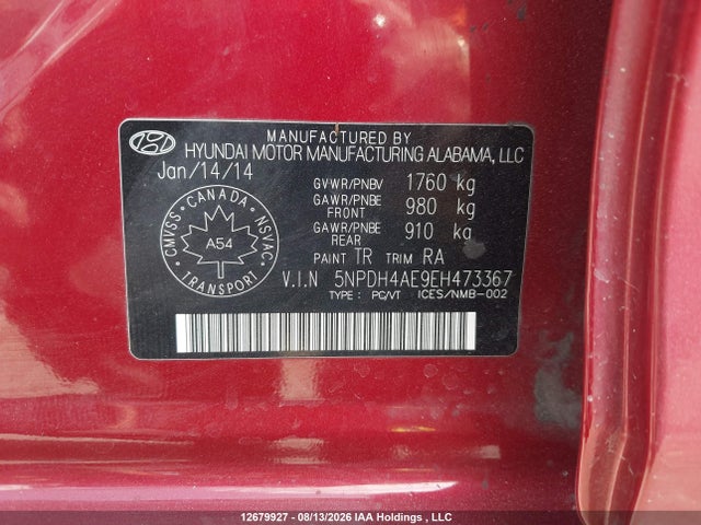 Продажа на аукционе авто 2014 Hyundai Elantra Se/sport/limited, vin: 5NPDH4AE9EH473367, номер лота: 12679927