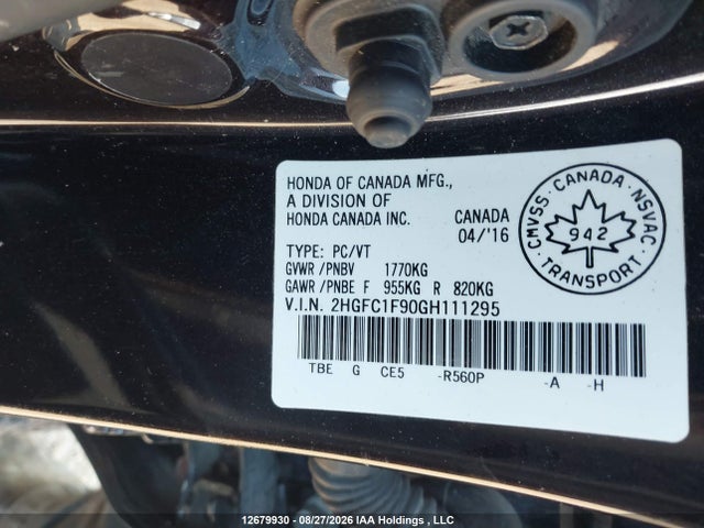 2HGFC1F90GH111295 Honda Civic Touring