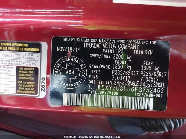 5XYZU3LB6FG252462 Hyundai SANTA FE SPORT