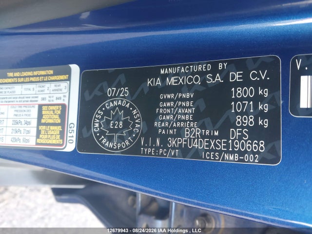 Продажа на аукционе авто 2025 Kia K4 Ex, vin: 3KPFU4DEXSE190668, номер лота: 12679943