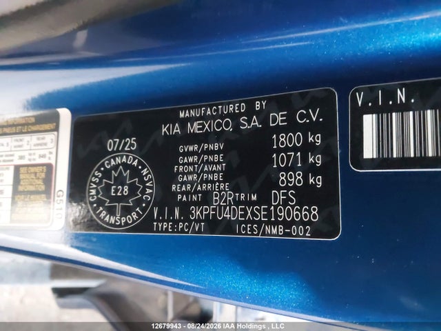 Продажа на аукционе авто 2025 Kia K4 Ex, vin: 3KPFU4DEXSE190668, номер лота: 12679943