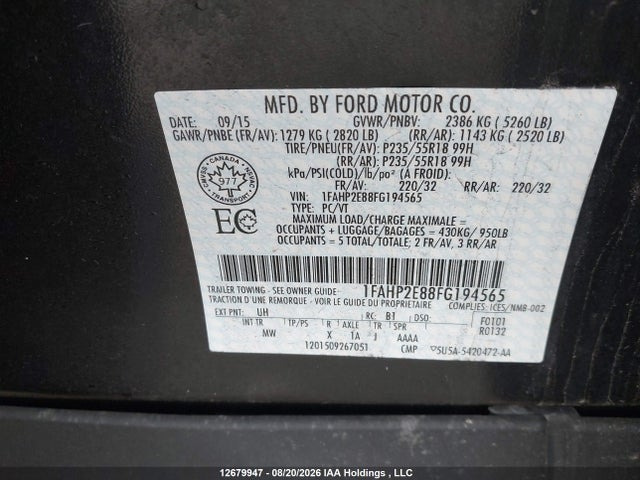 1FAHP2E88FG194565 Ford TAURUS SEL
