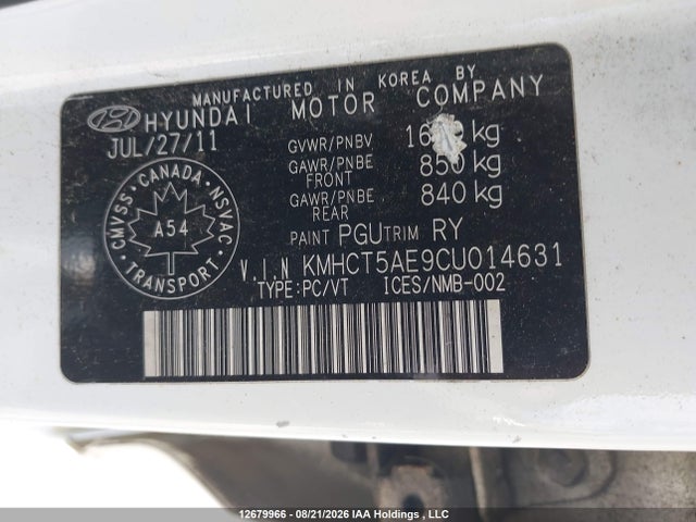 12679966 :رقم المزاد ، KMHCT5AE9CU014631 vin ، 2012 Hyundai Accent مزاد بيع