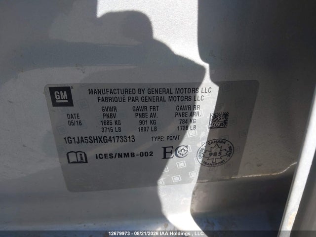 Chevrolet SONIC LS 2016 1G1JA5SHXG4173313 Image 9