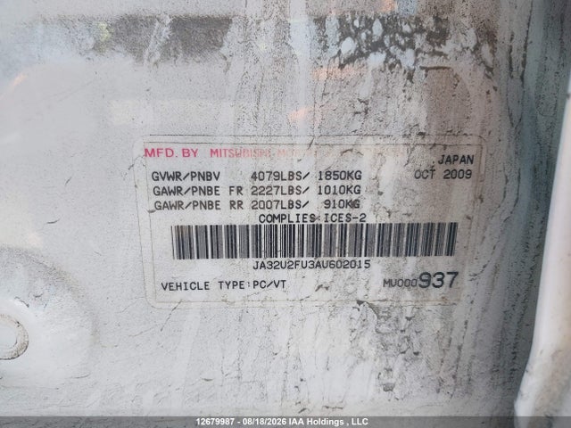 12679987 :رقم المزاد ، JA32U2FU3AU602015 vin ، 2010 Mitsubishi Lancer Es/es Sport مزاد بيع