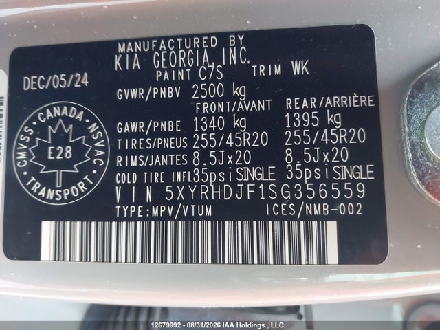 2025 Kia Sorento Ex/x-line Ex მანქანა იყიდება აუქციონზე, vin: 5XYRHDJF1SG356559, აუქციონის ნომერი: 12679992