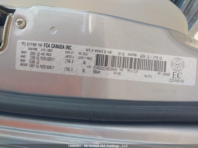 Aukcja sprzedaży 2017 Dodge Grand Caravan Crew, vin: 2C4RDGDG1HR599469, numer aukcji: 12680001