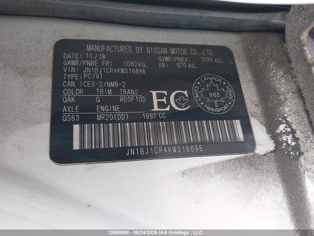 JN1BJ1CR4KW316896 Nissan Qashqai S/sl/sv