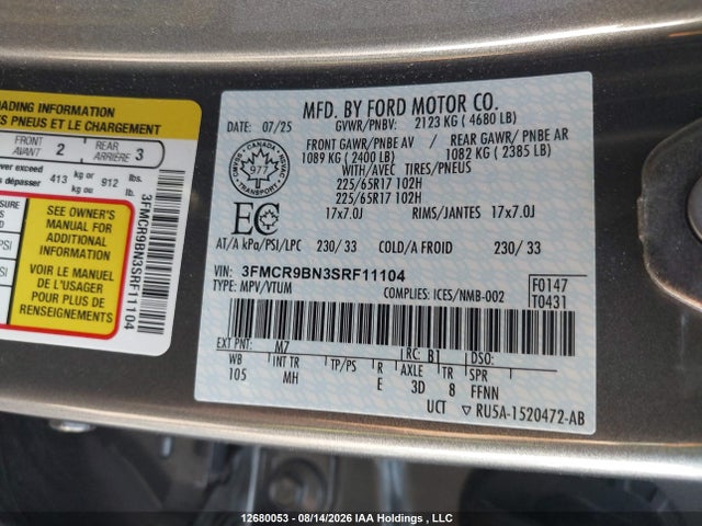Ford Bronco Sport Big Bend 2025 3FMCR9BN3SRF11104 Image 9