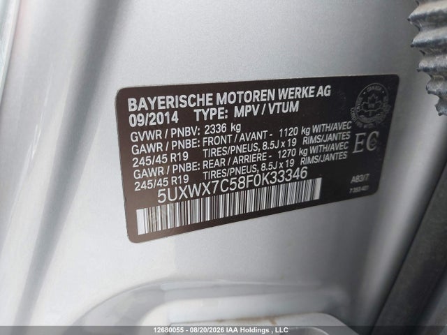 BMW X3 Xdrive35i 2015 5UXWX7C58F0K33346 Image 19