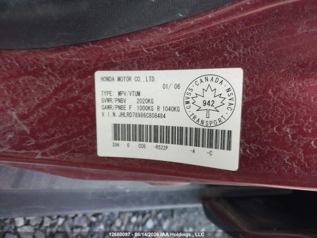 Aukcja sprzedaży 2006 Honda Cr-v Se/ex, vin: JHLRD78986C808484, numer aukcji: 12680097