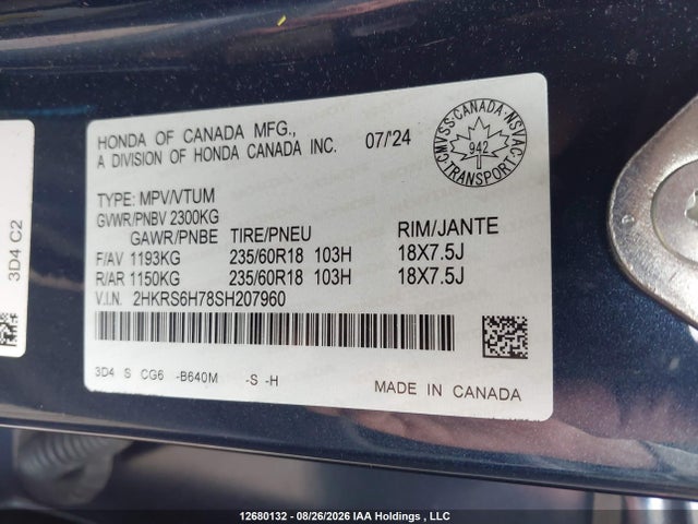 Aukcja sprzedaży 2025 Honda Cr-v Ex-l Hybrid, vin: 2HKRS6H78SH207960, numer aukcji: 12680132
