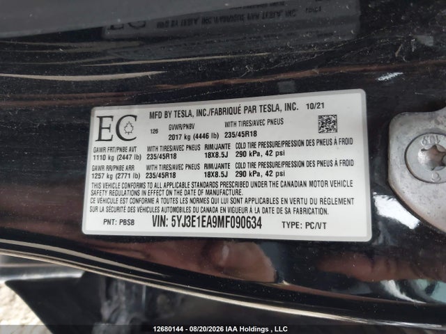 Tesla Model 3 Standard Range/standard Range Plus 2021 5YJ3E1EA9MF090634 Image 9