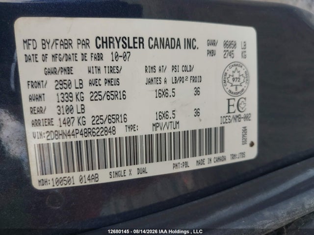 Aukcja sprzedaży 2008 Dodge Grand Caravan Sxt, vin: 2D8HN44P48R622848, numer aukcji: 12680145