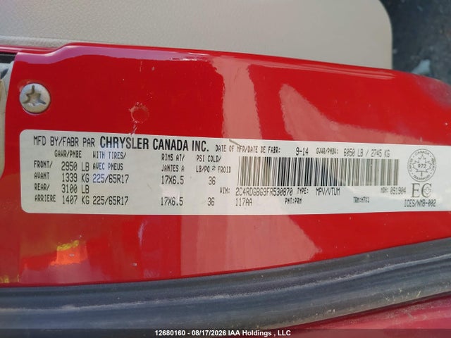 Aukcja sprzedaży 2015 Dodge Grand Caravan Se, vin: 2C4RDGBG9FR530870, numer aukcji: 12680160