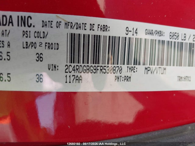 Aukcja sprzedaży 2015 Dodge Grand Caravan Se, vin: 2C4RDGBG9FR530870, numer aukcji: 12680160