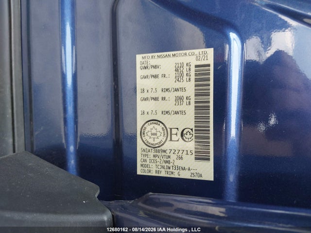 Nissan ROGUE SV 2021 5N1AT3BB9MC727715 Image 9