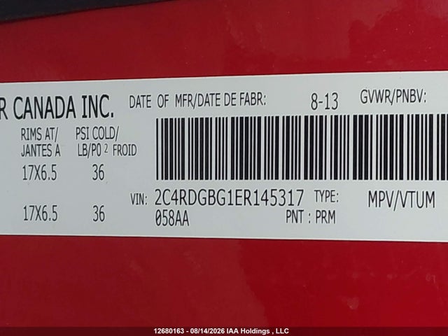Aukcja sprzedaży 2014 Dodge Grand Caravan Se/sxt, vin: 2C4RDGBG1ER145317, numer aukcji: 12680163