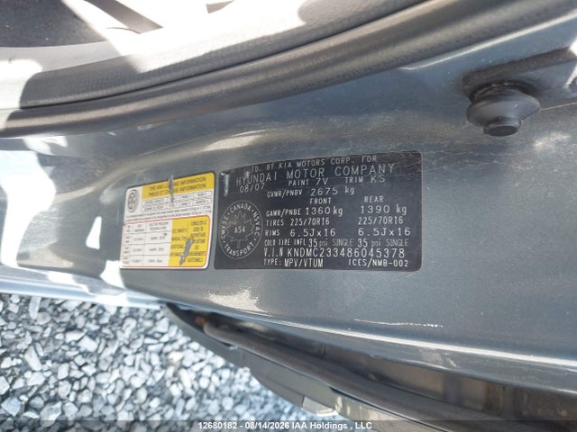 12680182 :رقم المزاد ، KNDMC233486045378 vin ، 2008 Hyundai Entourage Gls/se/limited مزاد بيع