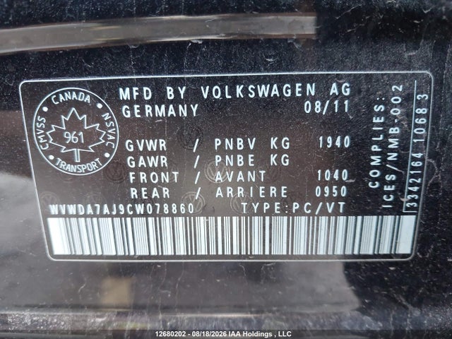 Продажа на аукционе авто 2012 Volkswagen Golf, vin: WVWDA7AJ9CW078860, номер лота: 12680202