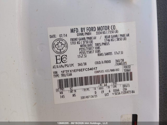 Продаж на аукціоні авто 2014 Ford F150 Super Cab, vin: 1FTFX1EF6EFC54017, номер лоту: 12680205