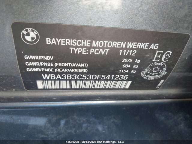 12680208 :رقم المزاد ، WBA3B3C53DF541236 vin ، 2013 Bmw 328 Xi مزاد بيع
