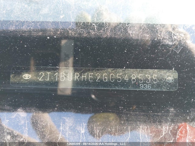2T1BURHE2GC548535 Toyota COROLLA LE
