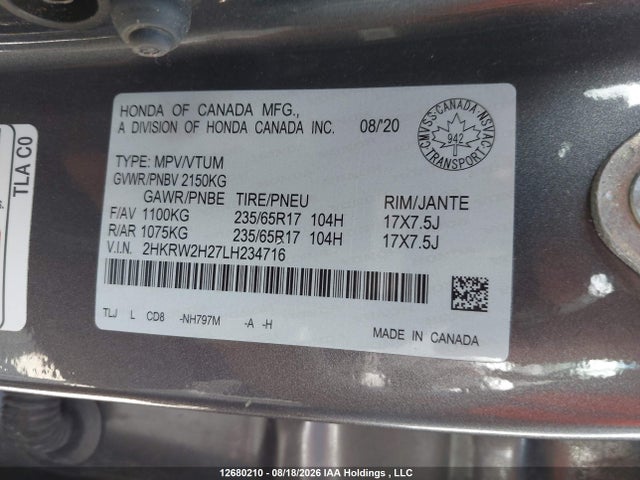 Honda CR-V LX 2020 2HKRW2H27LH234716 Image 9