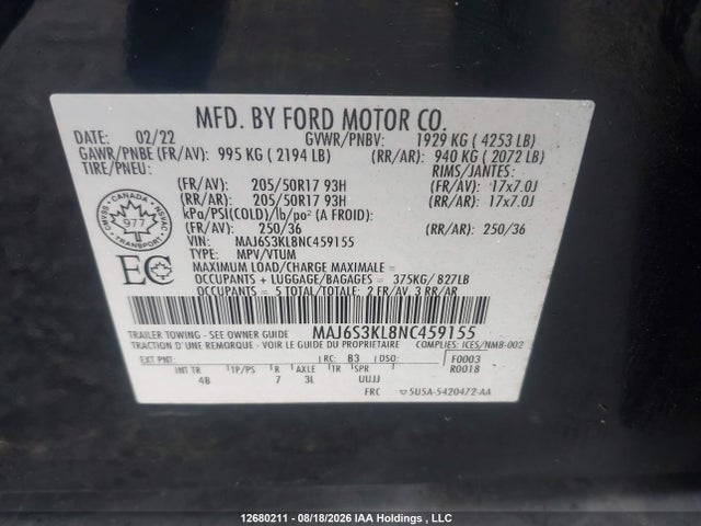 MAJ6S3KL8NC459155 Ford Ecosport Titanium