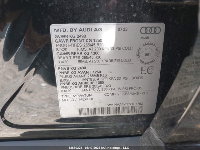 Продаж на аукціоні авто 2023 Audi Q5 45 Progressiv, vin: WA14AAFY6P2197752, номер лоту: 12680224