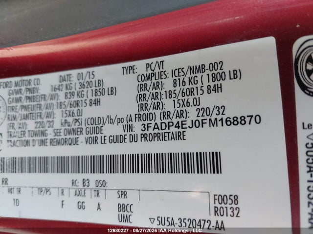 3FADP4EJ0FM168870 Ford FIESTA SE