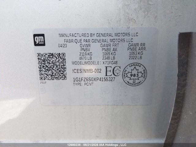 12680238 :رقم المزاد ، 1G1FZ6S0XP4155327 vin ، 2023 Chevrolet Bolt Euv Premier مزاد بيع