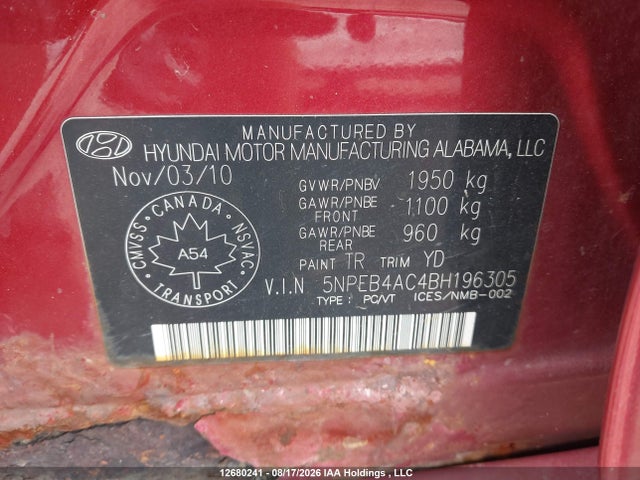 Продажа на аукционе авто 2011 Hyundai Sonata Gls, vin: 5NPEB4AC4BH196305, номер лота: 12680241